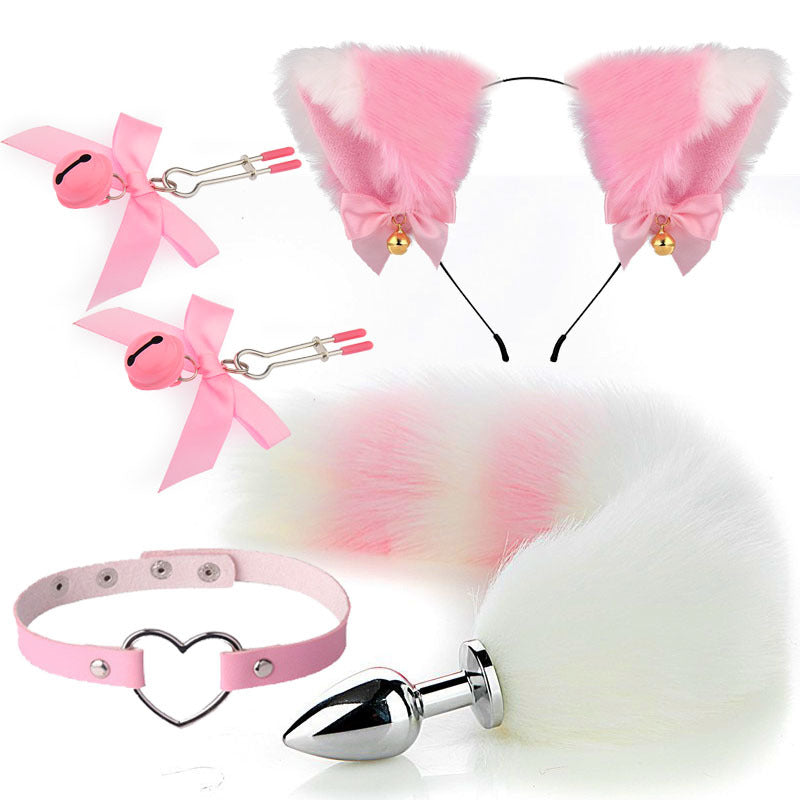 Image of Sex mask ear hairpin backyard anal plug female supplies sm metal fun suit fox tail four-piece set